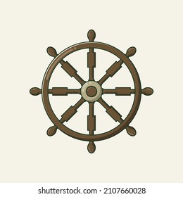 Ship wheel cartoon style icon illustration. Object icon concept isolated vector.
