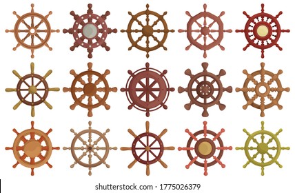 Ship wheel cartoon vector set illustration of icon.Cartoon vector collection icon helm of sh[p. Isolated illustration of set wheel boat on white background.