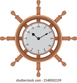 A ship wheel clock on white background illustration