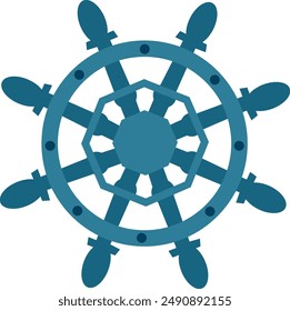 ship wheel color blue vector 