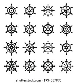 Ship wheel controller icons set. Simple set of ship wheel controller vector icons for web design on white background