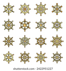 Ship wheel element icons set. Outline set of ship wheel element vector icons thin line color flat on white