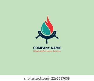 Schiffsrad mit Brandflamme, Nautiksymbol-Design, Shipping- und Petroleum Services-Logo