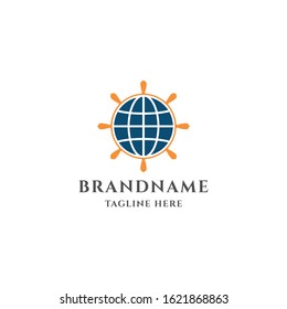 Ship wheel and globe logo design template vector illustration