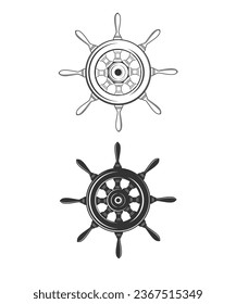 Ship wheel, Hand drawn vector Illustration