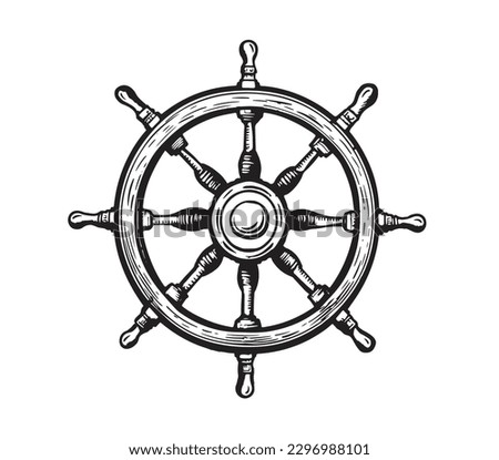 Ship wheel, Hand drawn vector Illustration.