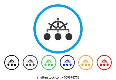 Ship Wheel Hierarchy rounded icon. Vector illustration style is a gray flat iconic ship wheel hierarchy symbol inside a circle. Additional color versions are black, grey, green, blue, red, orange.