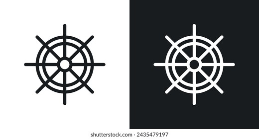 Icono de la rueda de la nave diseñado en un estilo de línea sobre fondo blanco.