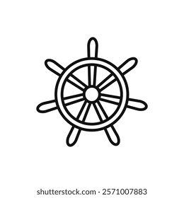 Ship wheel icon flat line symbol set.