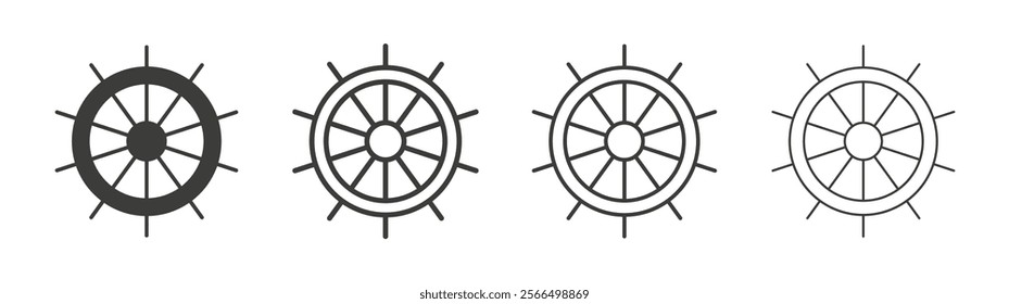 Ship wheel icon flat and linear vector illustration on white background.