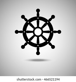 Ship Wheel icon. Flat style. Grey background. Vector illustration.