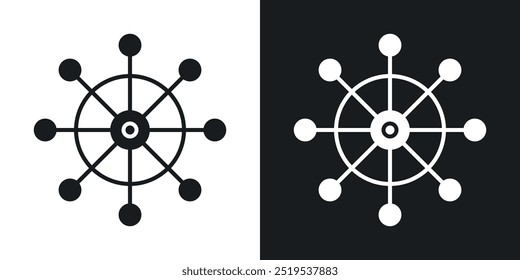 Iconos de icono de rueda de barco en estilo relleno en blanco y negro