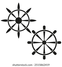 Ícone da roda de remessa. Símbolo de direção náutica. Ilustração de leme marinho. Silhueta vetorial preta.