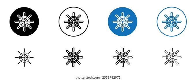 Ship wheel icon set in black and blue colors