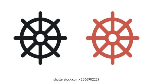 Ship wheel icon set in black and colored