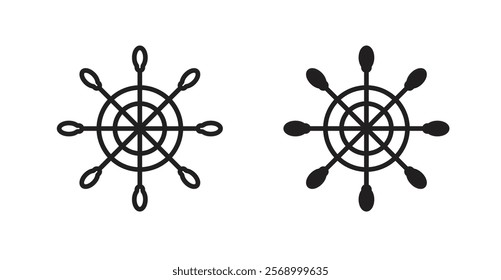 Ship wheel icon set vector graphics designs