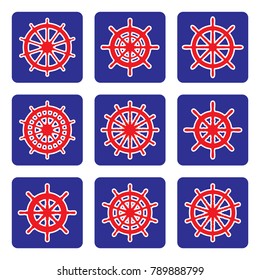 Ship wheel icon set. Vector illustration on blue background
