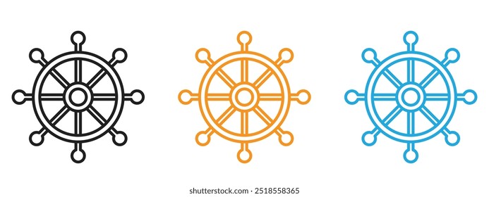 Ship wheel icon Thin line illustration set