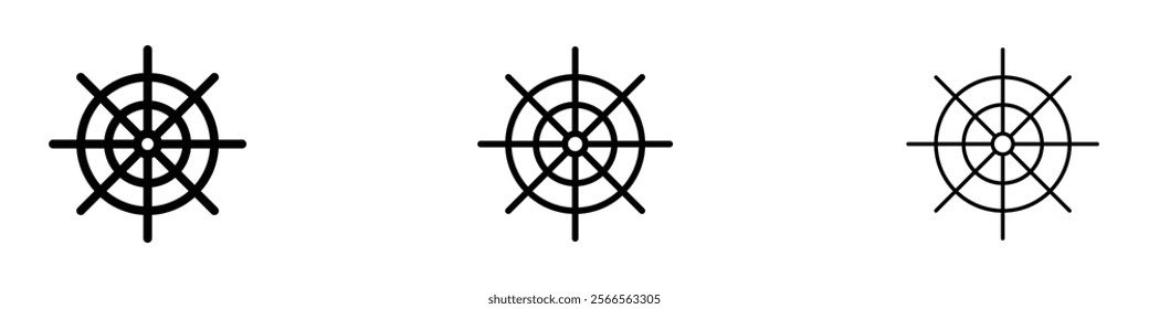 Ship wheel icon in tree different line stroke sizes.