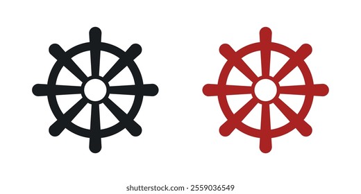 Ship wheel icons in black and colored version