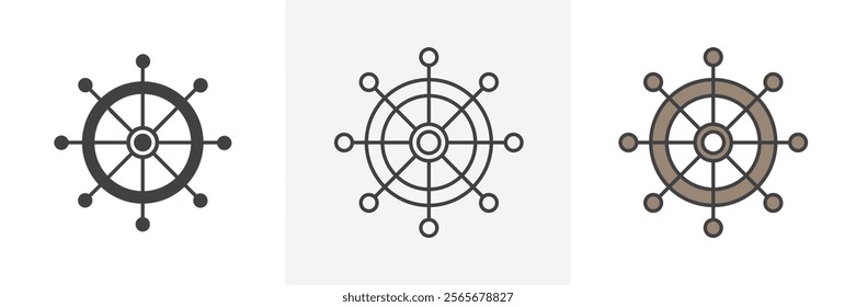 Ship wheel icons in black and colored versions