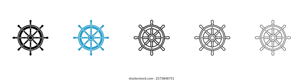 Ship wheel icons in filled and 3 stroke weights