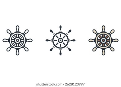 ship wheel icons isolated on White Background. Flat style design