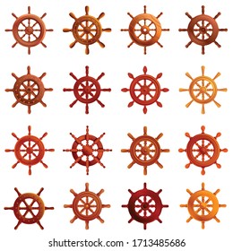 Ship wheel icons set. Cartoon set of ship wheel vector icons for web design