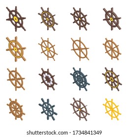Ship wheel icons set. Isometric set of ship wheel vector icons for web design isolated on white background