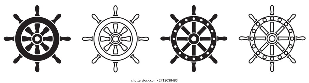 Schiffsrad-Symbole Vektorsatz - Nautische Helm Lenkrad Silhouetten