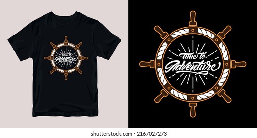 ship wheel illustartion t-shirt stylish and clothing printable trendy tshirt design. print, industrial products. global swatch