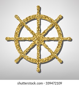 Ship wheel  illustration. Golden icon