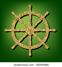 Ship wheel  illustration. Golden icon