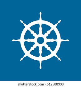 Ship Wheel Isolated on Blue Background, Ship Equipment, Vector Illustration 