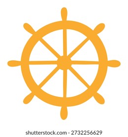 Ship wheel isolated on transparent background. Hand drawn flat vector illustration. Kids nautical print, design element, clip art. Part of ship, boat, yacht submarine, airship