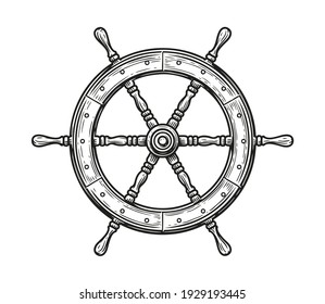 Ship wheel isolated on white background. Rudder symbol, nautical concept vector illustration
