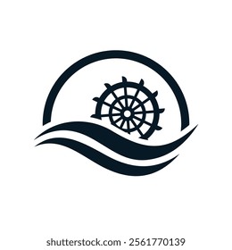 ship wheel line art logo design template vector