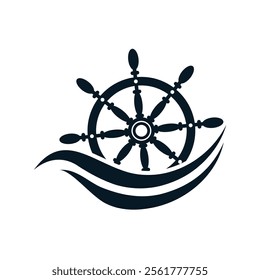 ship wheel line art logo design template vector