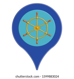 Ship wheel and location symbol. Vector illustration