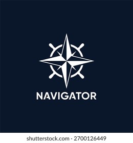 Logotipo de la rueda de la nave, logotipo de la brújula, logotipo del navegante, logotipo marino