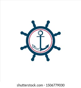 ship wheel logo simple modern with anchor vector inside for icon design template