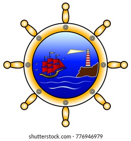 Ship wheel logo vector isolated on white dackground.