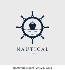 ship wheel with ship marine logo vector illustration design