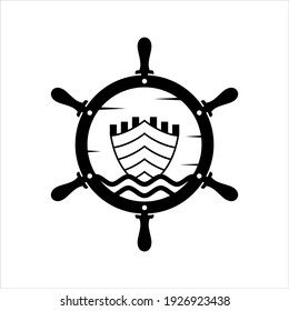 ship wheel maritime logo design template, vector illustration.