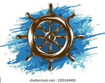 Ship wheel on white background. Nautical icon design.