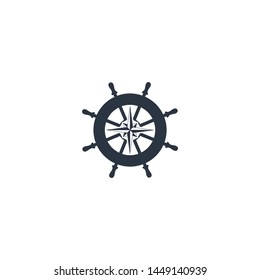 Ship wheel on white background. Nautical icon design.