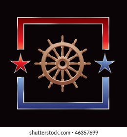 ship wheel red and blue star frame