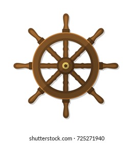 Ship wheel, rudder, steering flat style vintage vector illustration isolated on white.