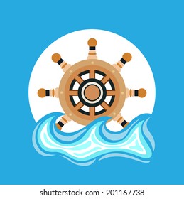 ship wheel and sea element flat design