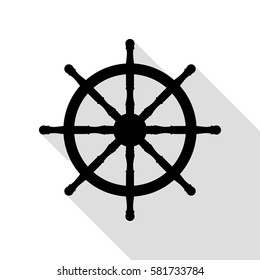 Ship wheel sign. Black icon with flat style shadow path.